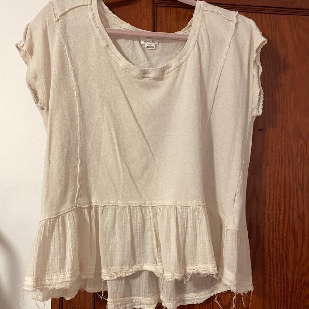 Free People Cream Ruffle Hem Tee